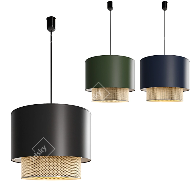 Modern Double Lampshade Pendant Light 3D model image 1