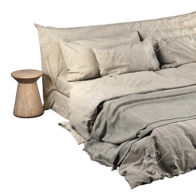 Soft Linen Bed Set Neutral 3D model image 3