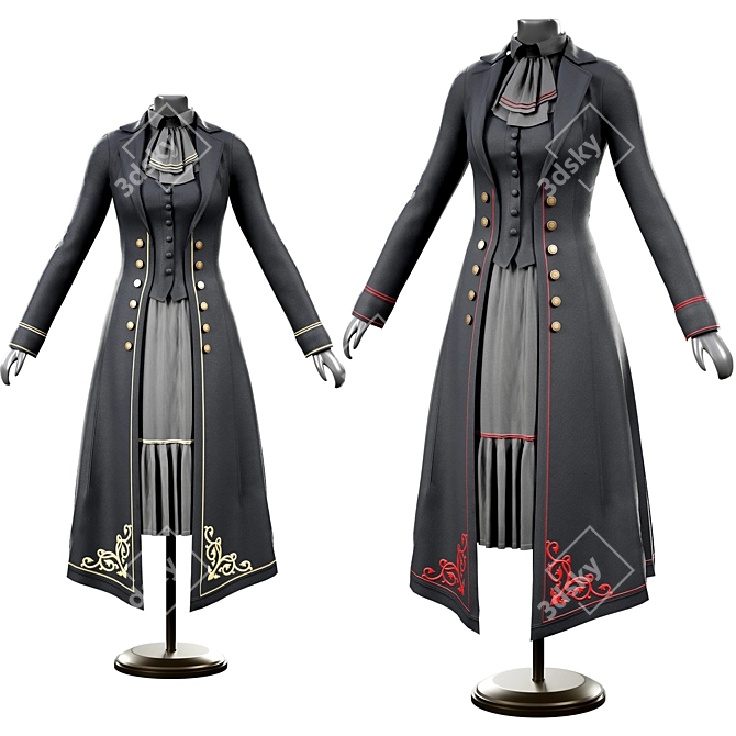 Vintage Gothic Dress 3D Model 3D model image 1