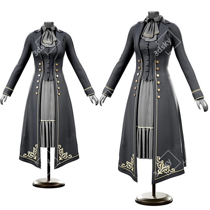 Vintage Gothic Dress 3D Model 3D model image 4