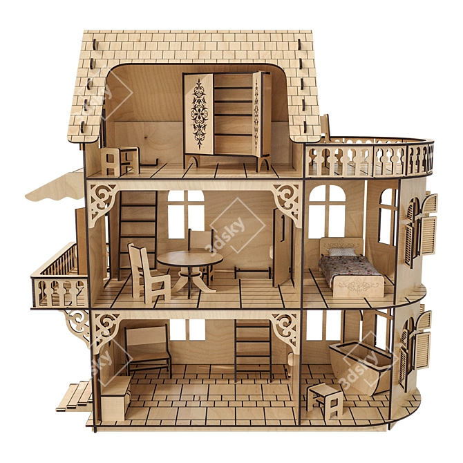 Dollhouse Toy House Miniature Home 3D model image 2