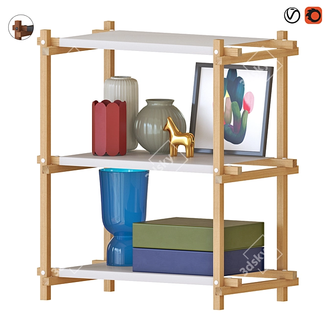  Modern Low Column Woody Shelf 3D model image 1