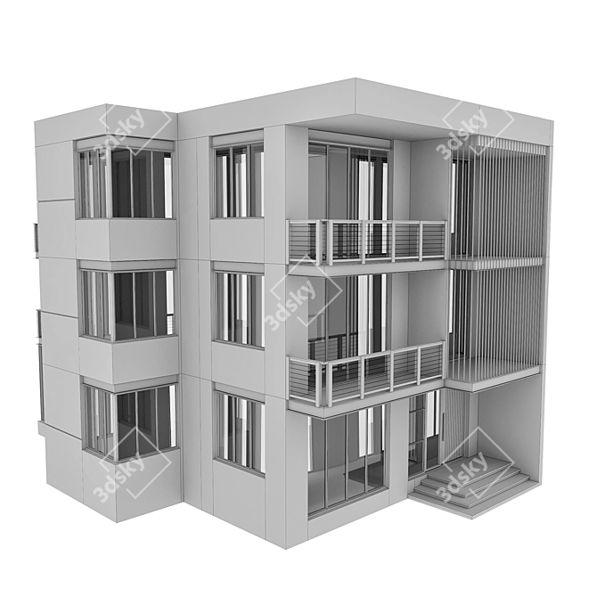 Modern Residential Building Model 3D model image 7