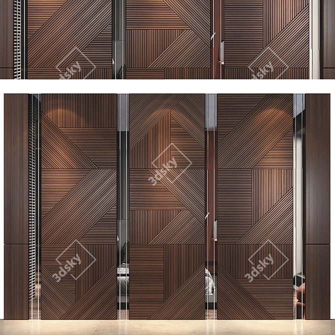 Modern Wood Mirror Metal Panels 3D model image 1