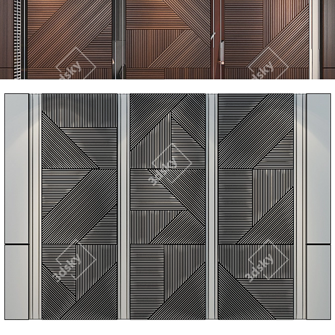 Modern Wood Mirror Metal Panels 3D model image 2