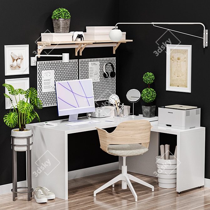 Modern Office Workplace with Accessories 3D model image 1