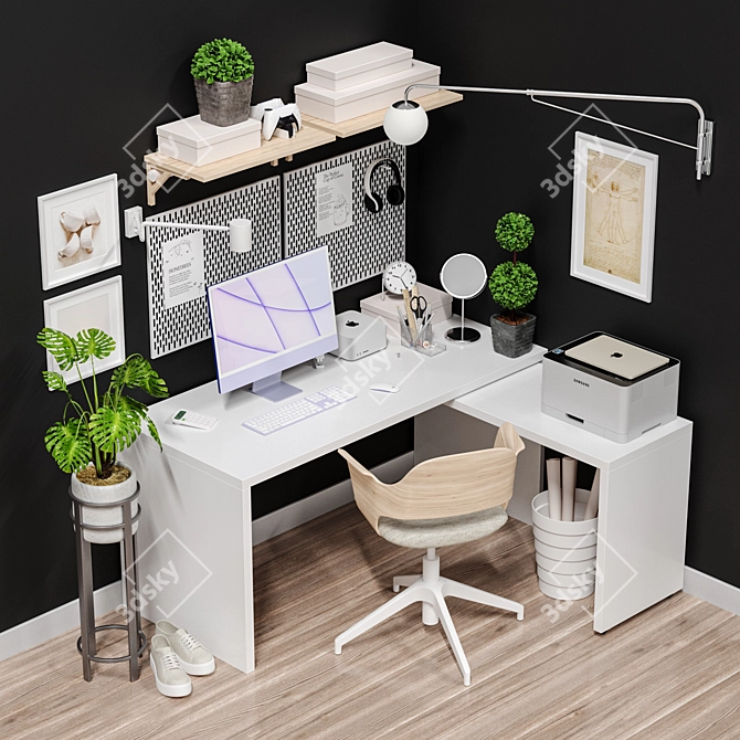 Modern Office Workplace with Accessories 3D model image 2