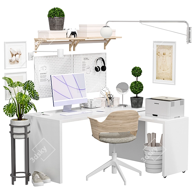 Modern Office Workplace with Accessories 3D model image 3