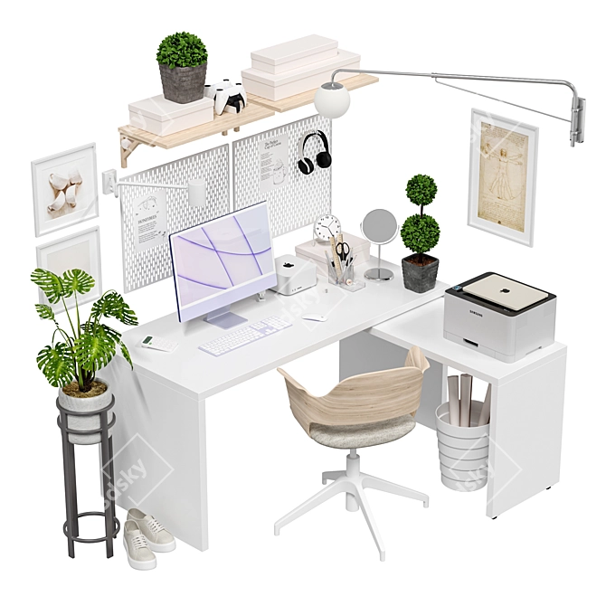 Modern Office Workplace with Accessories 3D model image 4