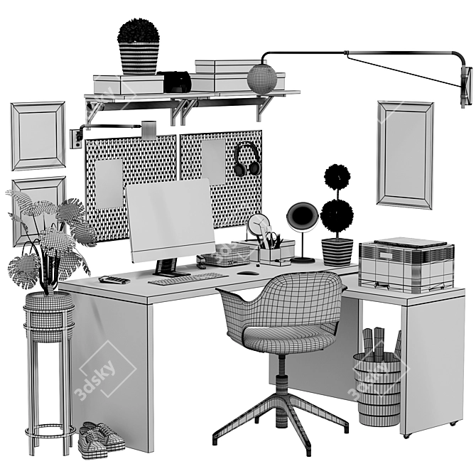 Modern Office Workplace with Accessories 3D model image 5