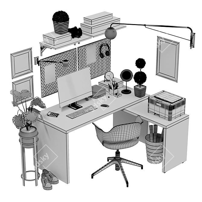 Modern Office Workplace with Accessories 3D model image 6