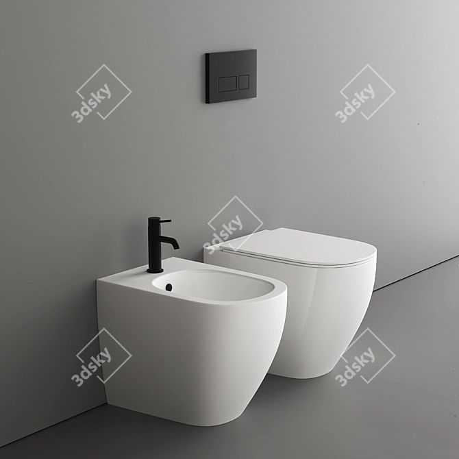 Ceramic Wall Hung Bidet WC 3D model image 3