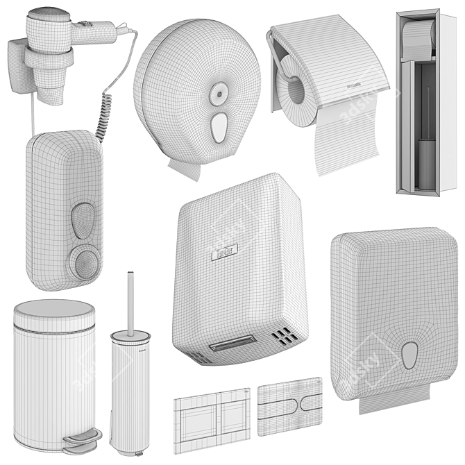 Public Restroom Accessories Set 3D model image 6