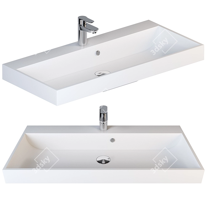 Modern Rectangular White Washbasin 3D model image 1