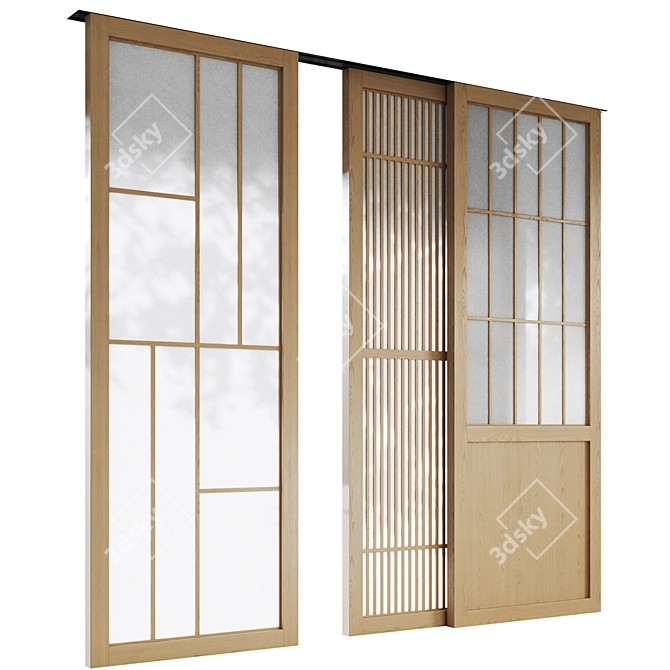 Japanese Style Sliding Room Divider 3D model image 2