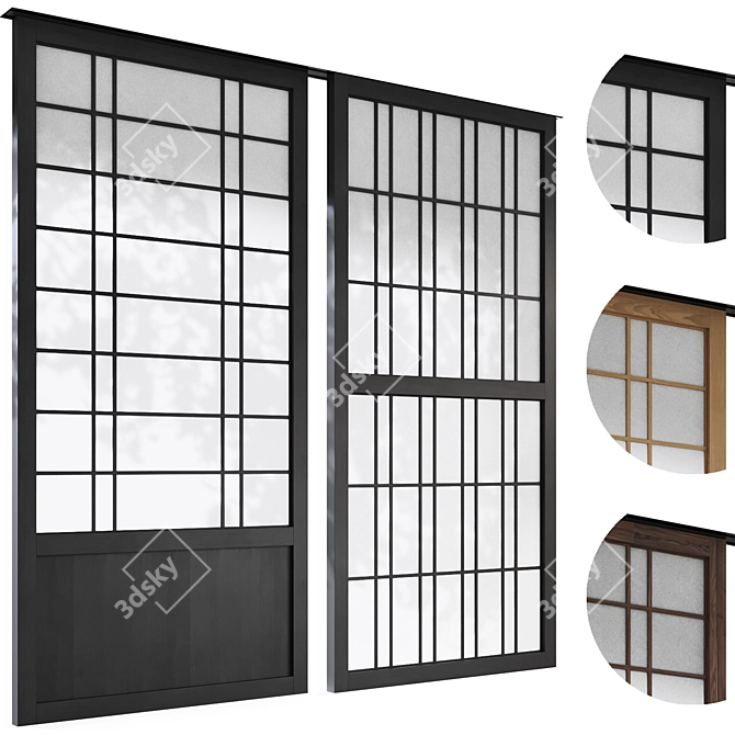 Japanese Style Sliding Room Divider 3D model image 1