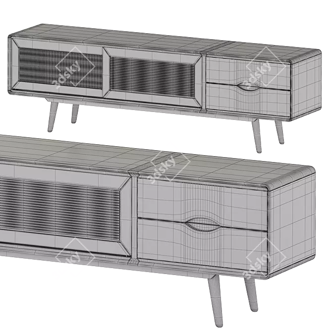 Vintage Walnut TV Stand 3D model image 3