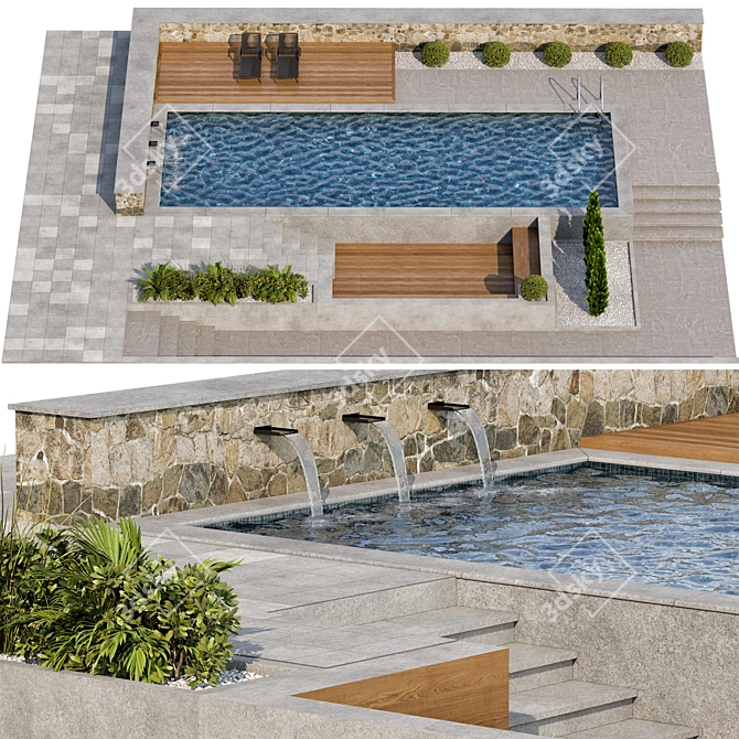 Luxury Pool 3D Model 3D model image 4