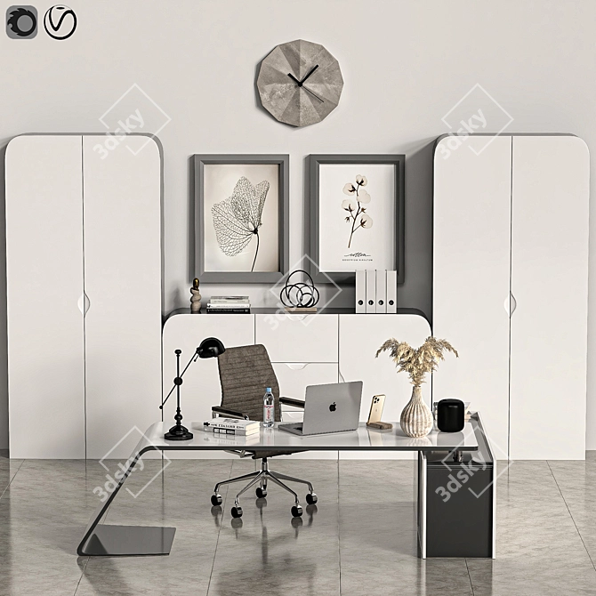  Sleek White L-Shaped Office Desk 3D model image 1