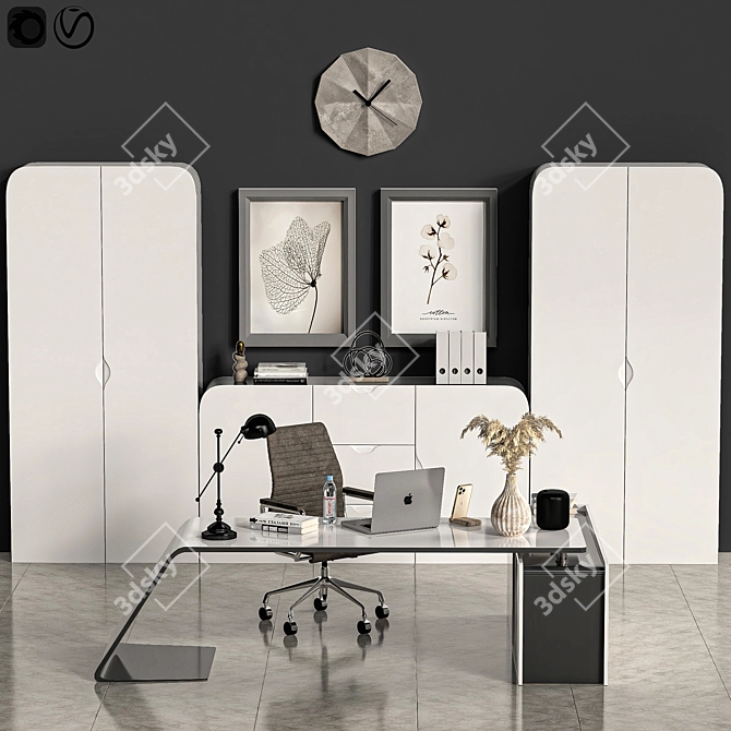  Sleek White L-Shaped Office Desk 3D model image 6