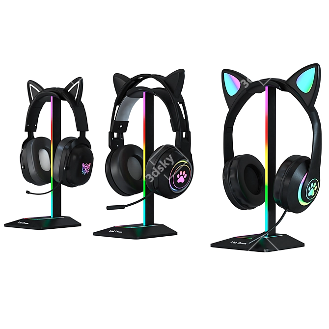 Headphones with Cat Ear Design 3D model image 2