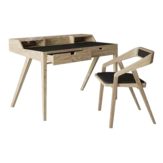 Katakana Table and Chair Set 3D model image 1