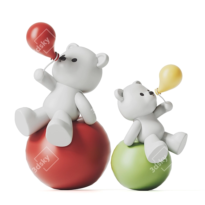  3D Teddy Bear & Balloons 3D model image 1