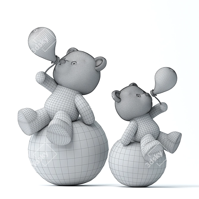  3D Teddy Bear & Balloons 3D model image 2