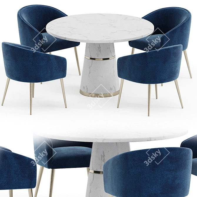 Elegant Navy Velvet Dining Chair 3D model image 1