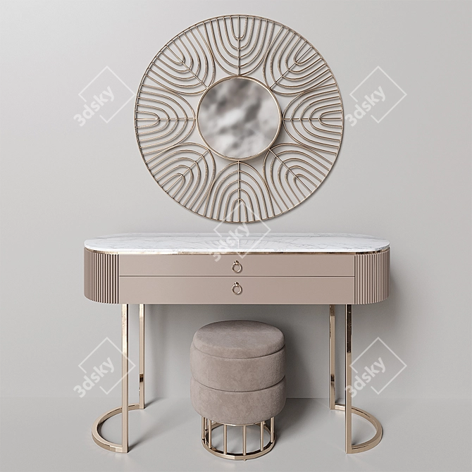 Vanity Set with Mirror & Ottoman 3D model image 1