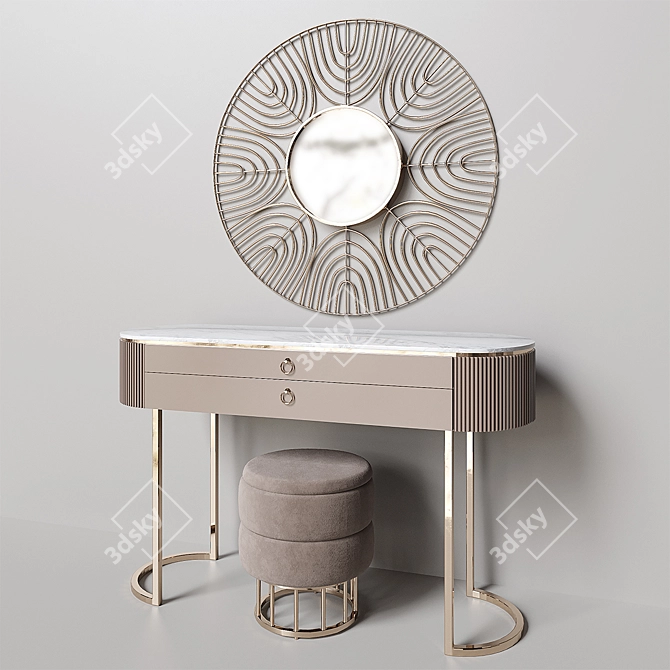 Vanity Set with Mirror & Ottoman 3D model image 2