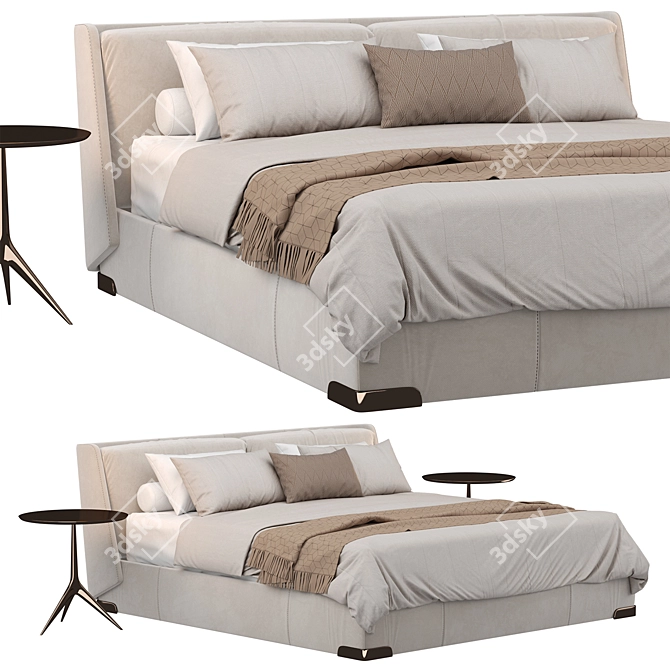 Modern Italian Leather Bed with Storage 3D model image 1