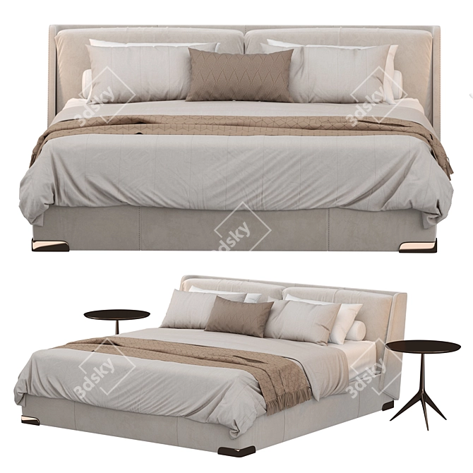 Modern Italian Leather Bed with Storage 3D model image 3