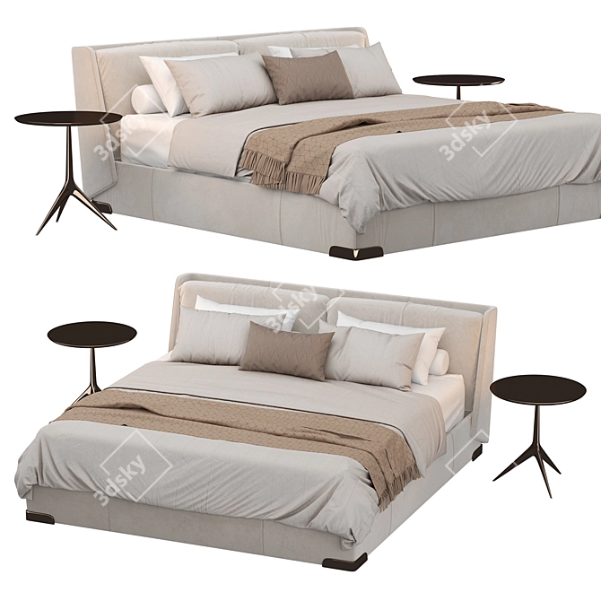 Modern Italian Leather Bed with Storage 3D model image 4