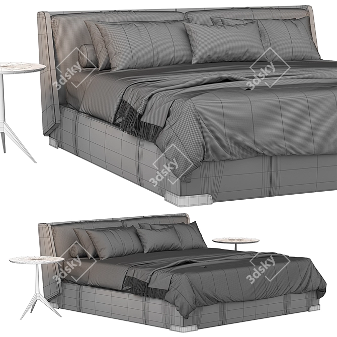 Modern Italian Leather Bed with Storage 3D model image 6