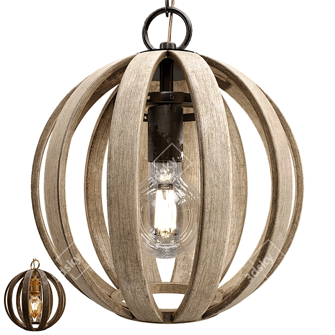 Vintage Wood Iron Pendant Lamp 3D model image 1