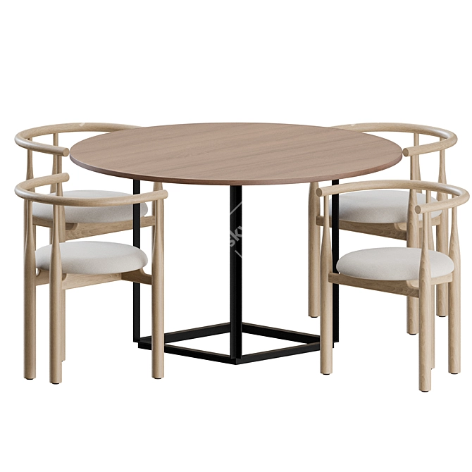 Scandinavian Dining Set with Table 3D model image 4