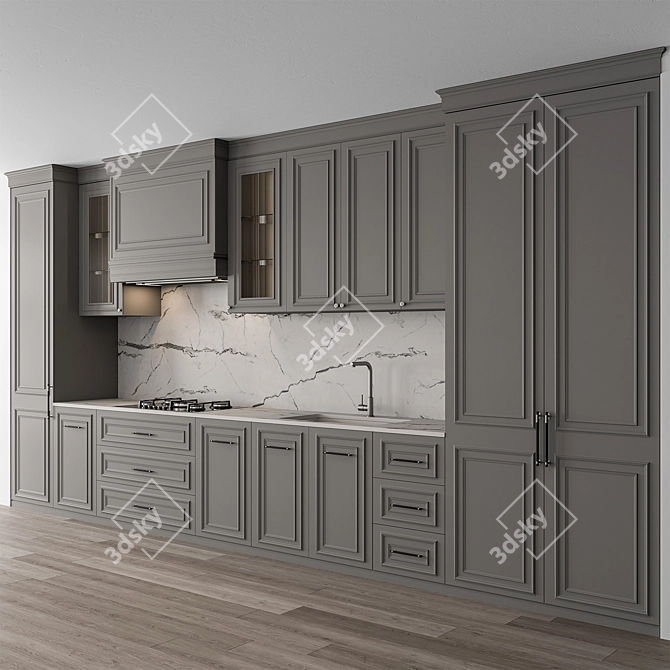 Modern Gray 67-Piece Kitchen Set 3D model image 1