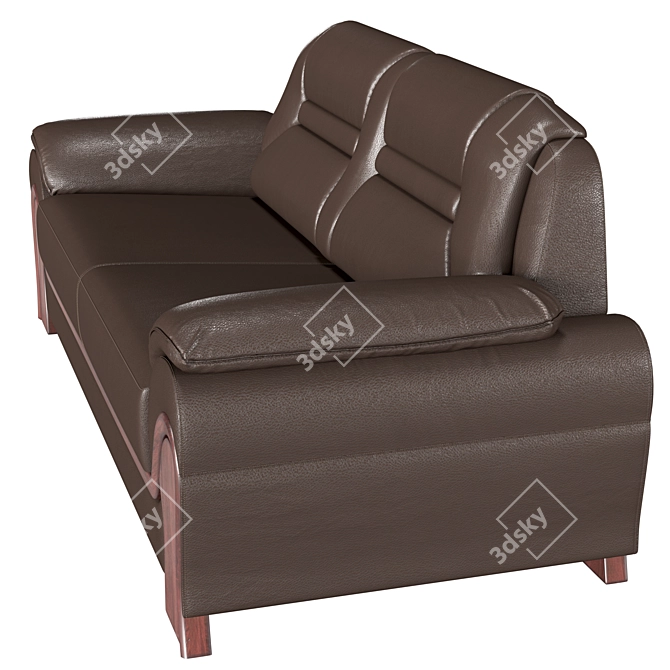 Luxury Black Leather 3-Seater Sofa 3D model image 2