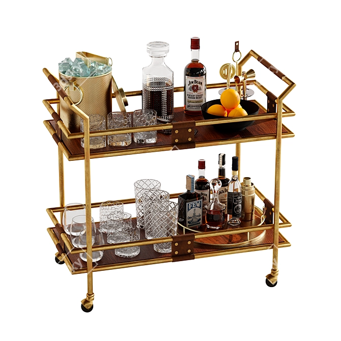 Elegant Gold Bar Cart Set 3D model image 4