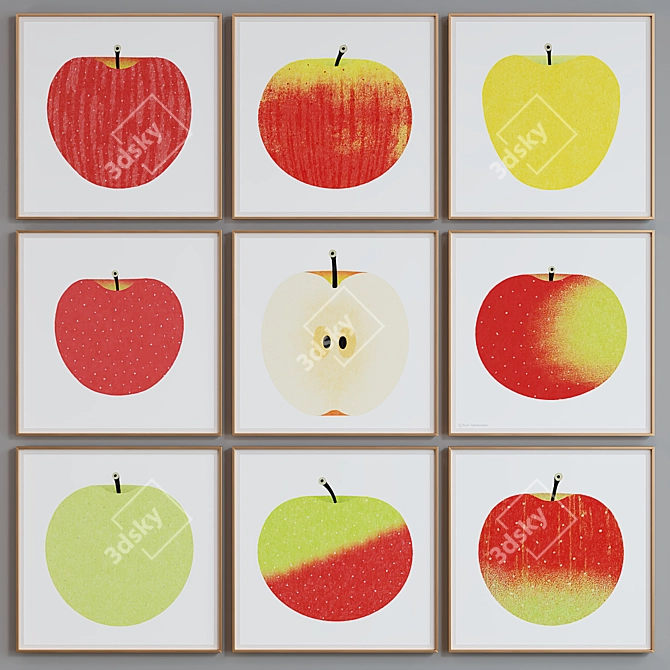 Modern Square Apple Picture Frame Set 3D model image 2