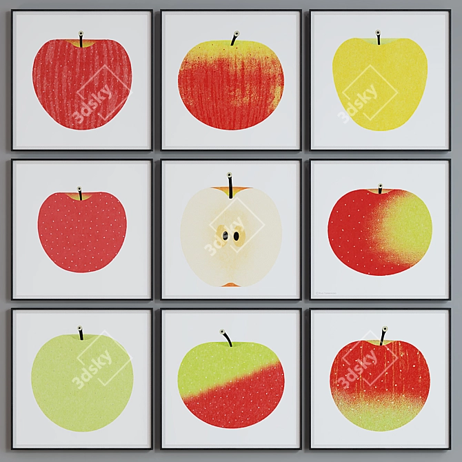 Modern Square Apple Picture Frame Set 3D model image 3