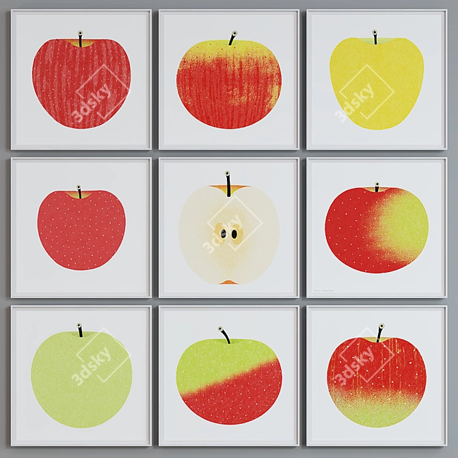 Modern Square Apple Picture Frame Set 3D model image 4