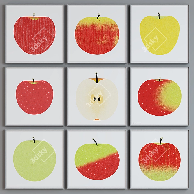 Modern Square Apple Picture Frame Set 3D model image 5