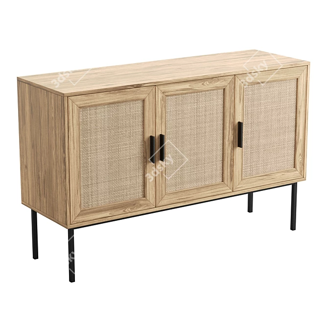 Boho Rattan Sideboard Light Wood 3D model image 1