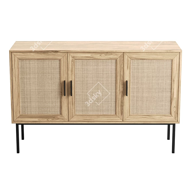 Boho Rattan Sideboard Light Wood 3D model image 2