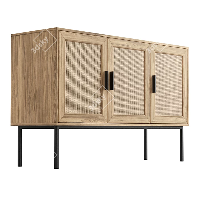 Boho Rattan Sideboard Light Wood 3D model image 3