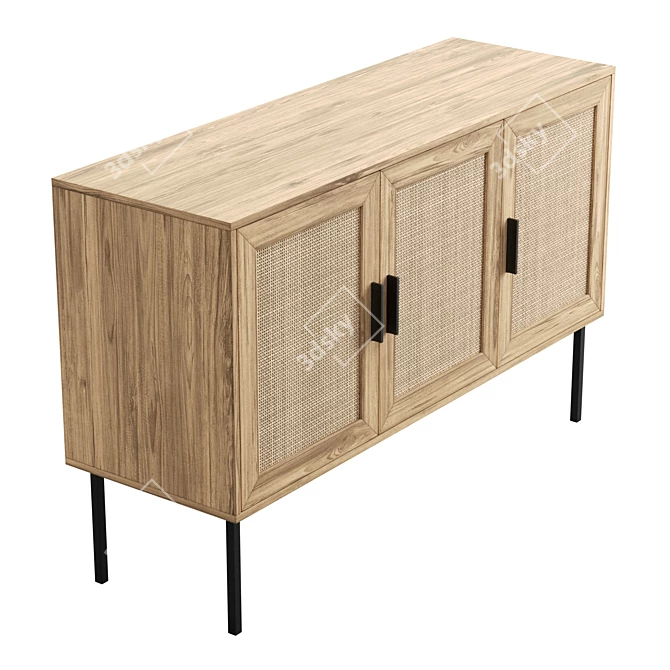 Boho Rattan Sideboard Light Wood 3D model image 4