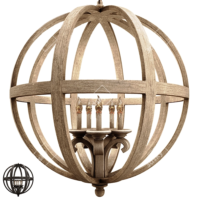 Rustic Wooden Globe Chandelier 3D model image 1