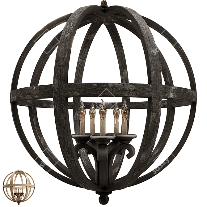 Rustic Wooden Globe Chandelier 3D model image 2